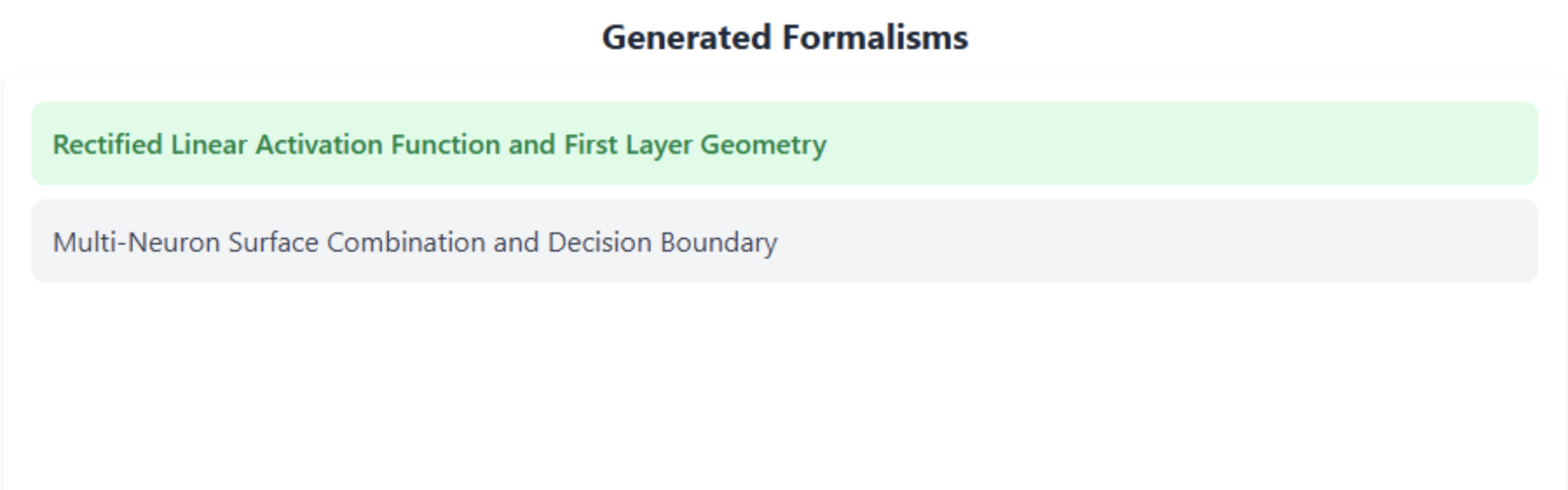 List interface showing conversational threads available for formalism generation and the retrieval of relevant conversations